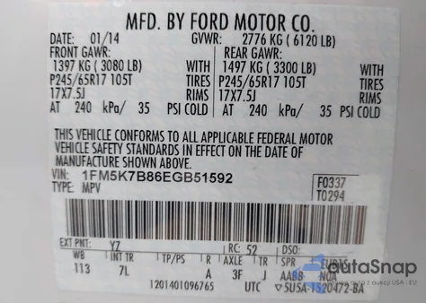 2014 Ford Explorer from USA, damaged, VIN 1FM5K7B86EGB51592